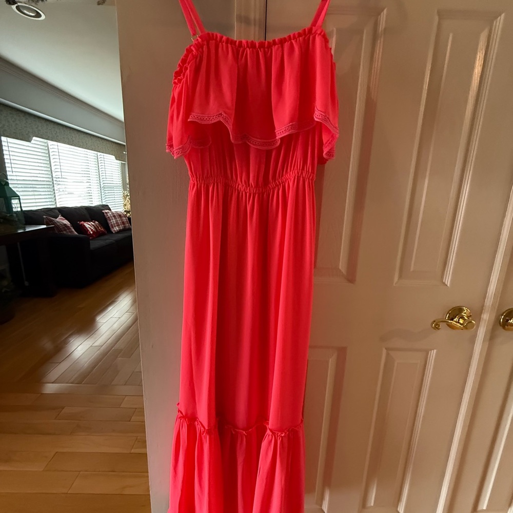 Lilly Pulitzer Bright Pink Ruffle Maxi Dress